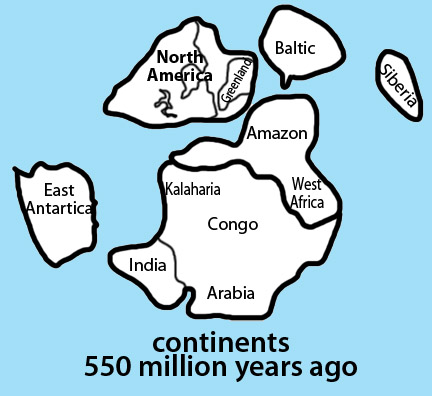 continents 550 mya